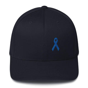 
            
                Load image into Gallery viewer, Colon Cancer Awareness Twill Flexfit Fitted Hat With Dark Blue Ribbon - S/m / Dark Navy - Hats
            
        