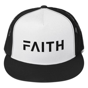 FAITH 5-Panel Christian Snapback Trucker Hat Embroidered in Black Thread - One-size / Black - Hats