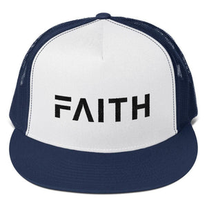 
            
                Load image into Gallery viewer, FAITH 5-Panel Christian Snapback Trucker Hat Embroidered in Black Thread - One-size / Navy - Hats
            
        