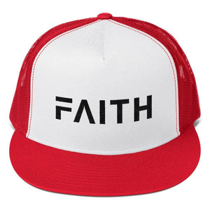 FAITH 5-Panel Christian Snapback Trucker Hat Embroidered in Black Thread - One-size / Red - Hats