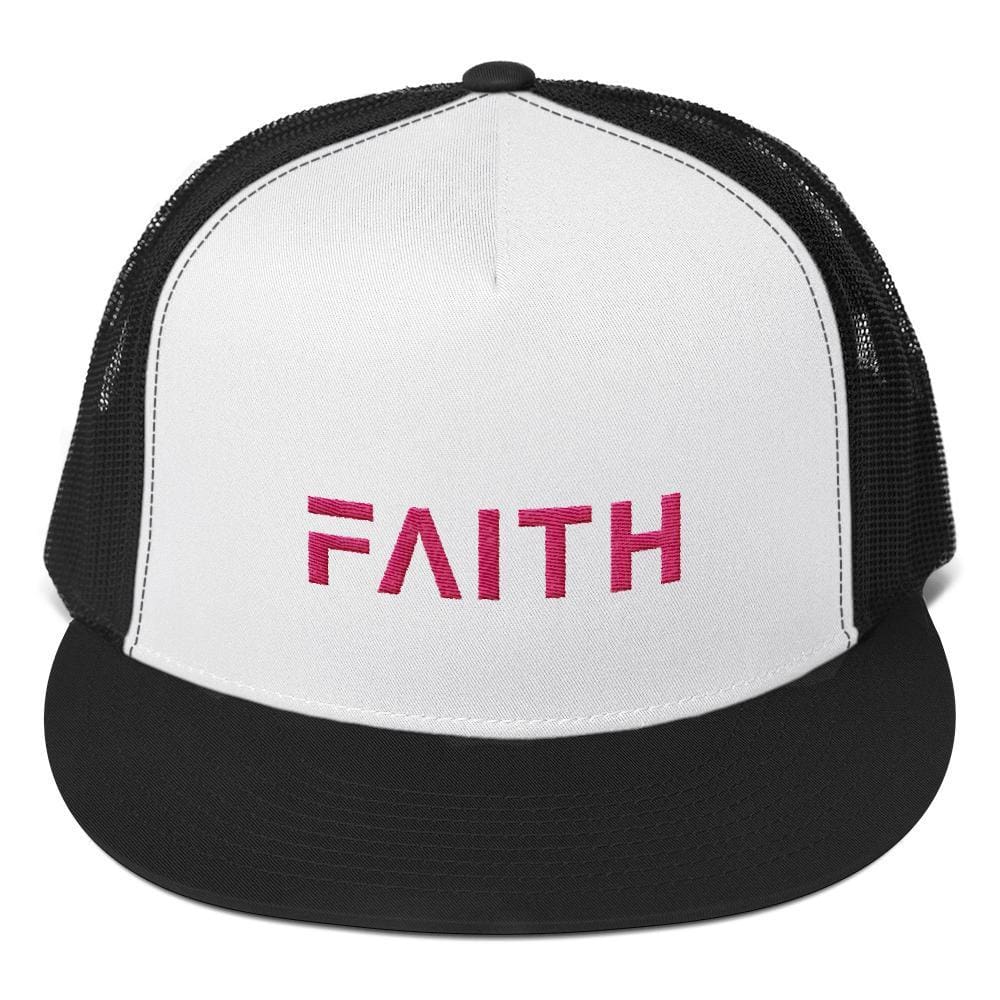 FAITH 5-Panel Christian Snapback Trucker Hat Embroidered in Pink Thread