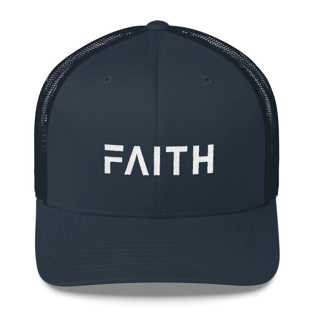 FAITH Christian Snapback Trucker Hat Embroidered in White Thread - One-size / Navy - Hats
