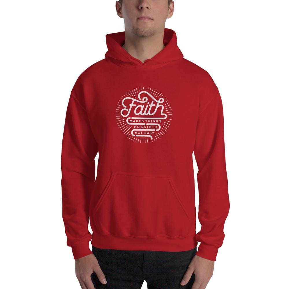 Faith Makes Things Possible Not Easy Christian Hoodie Sweatshirt - S / Red - Sweatshirts