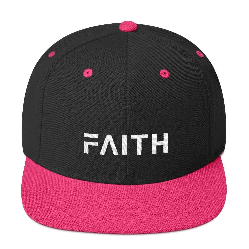 
            
                Load image into Gallery viewer, Faith Snapback Hat with Flat Brim - One-size / Black/ Neon Pink - Hats
            
        