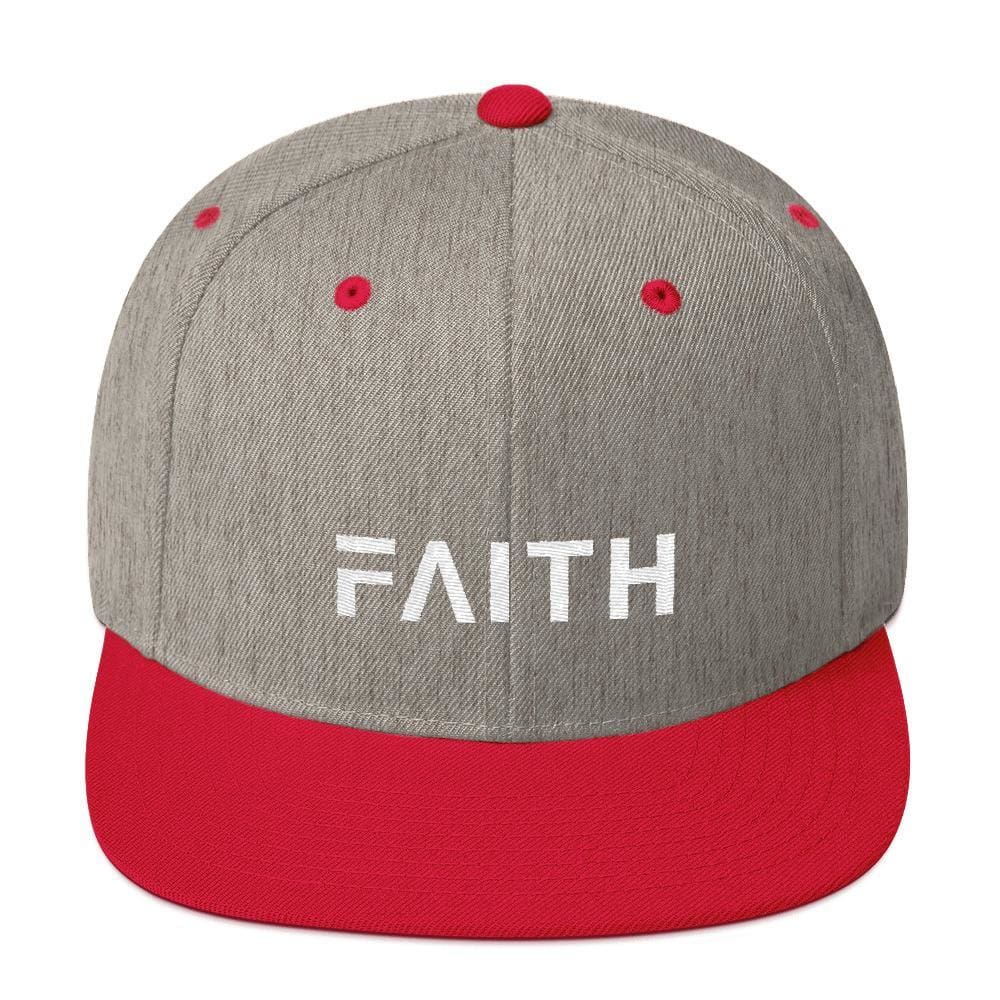 
            
                Load image into Gallery viewer, Faith Snapback Hat with Flat Brim - One-size / Heather Grey/ Red - Hats
            
        