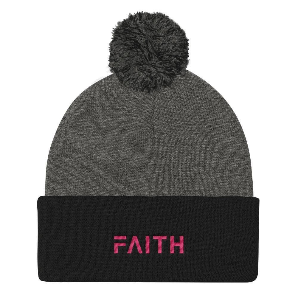 
            
                Load image into Gallery viewer, FAITH Womens Pom Pom Knit Beanie - One-size / Dark Heather Grey/ Black - Hats
            
        