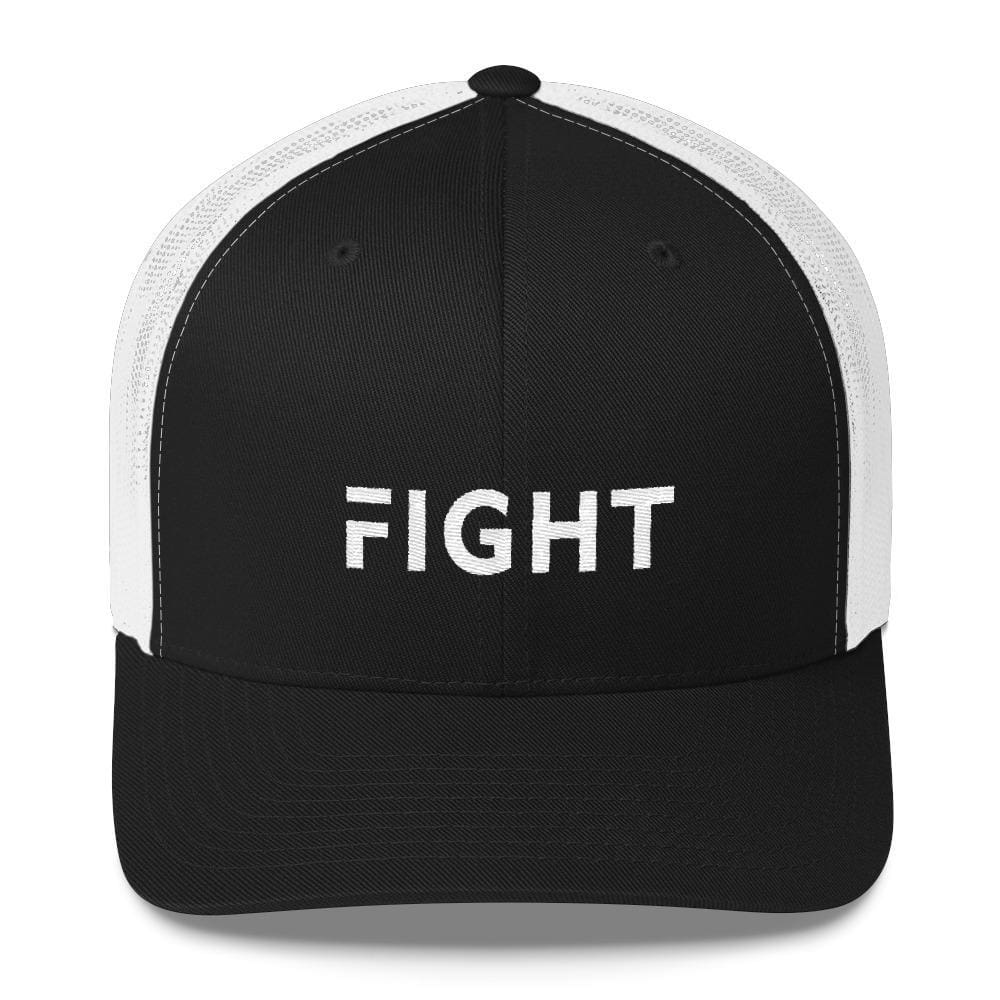 
            
                Load image into Gallery viewer, Fight Snapback Trucker Hat Embroidered in White Thread - One-size / Black/ White - Hats
            
        