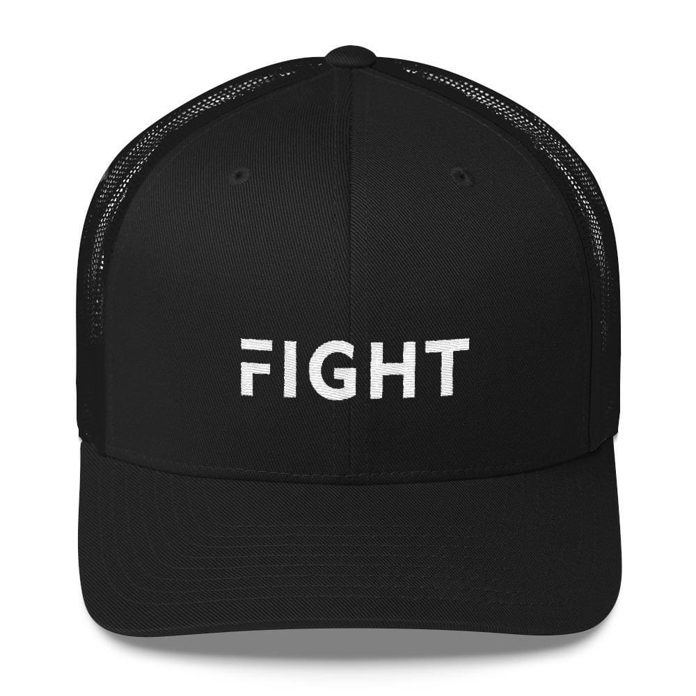 Fight Snapback Trucker Hat Embroidered in White Thread - One-size / Black - Hats