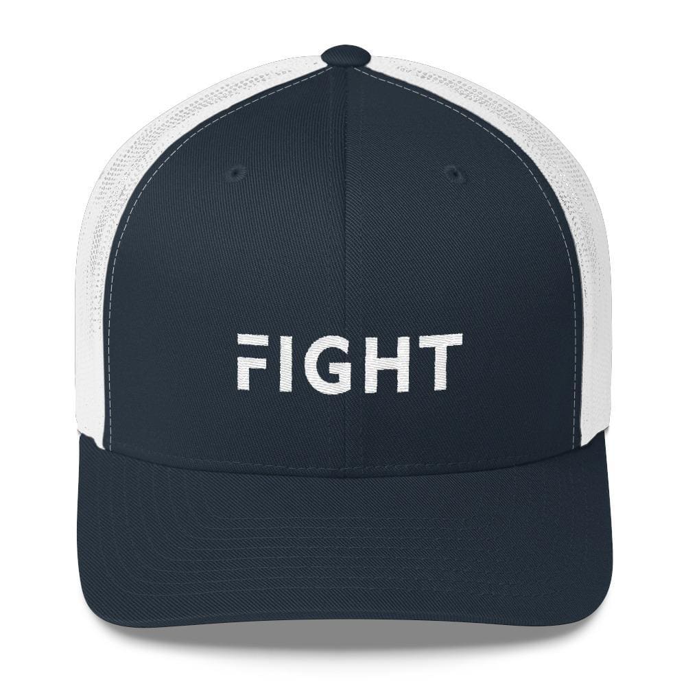 Fight Snapback Trucker Hat Embroidered in White Thread - One-size / Navy/ White - Hats