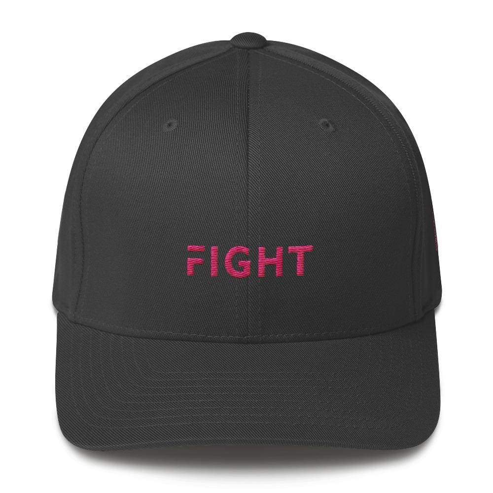 Fitted Breast Cancer Awareness Hat With Fight & Pink Ribbon - S/m / Dark Grey - Hats