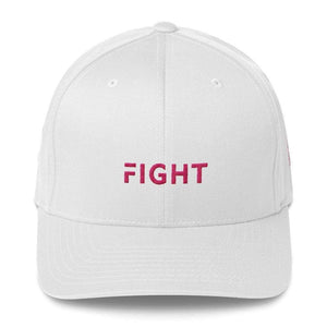 Fitted Breast Cancer Awareness Hat With Fight & Pink Ribbon - S/m / White - Hats
