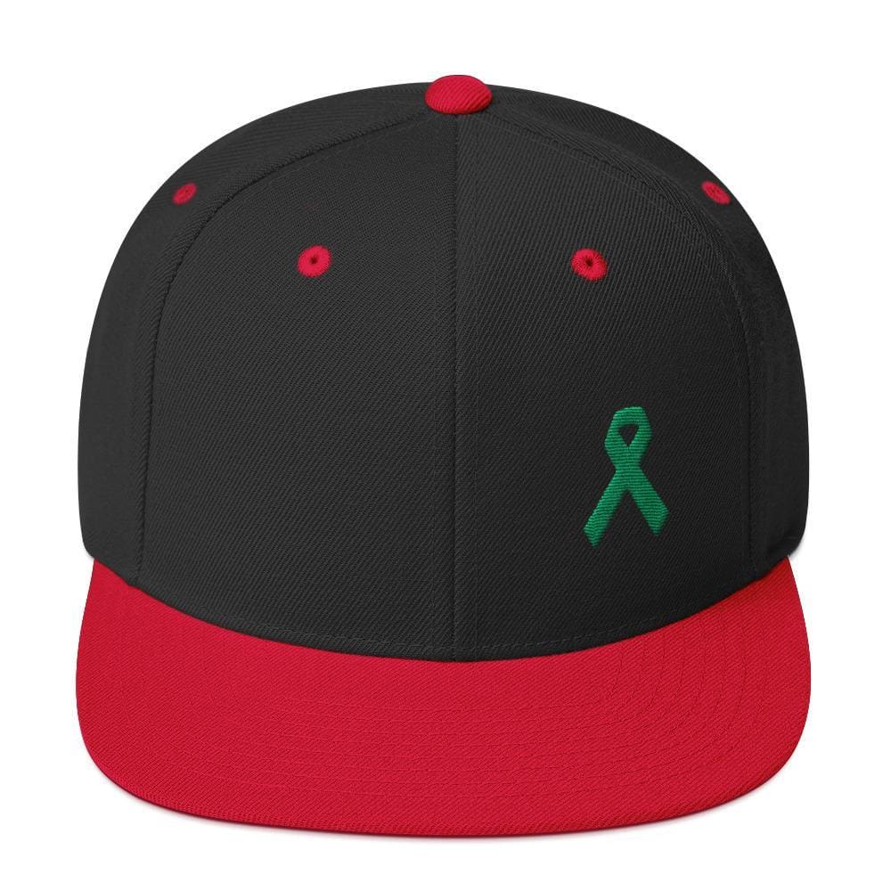 Green Awareness Ribbon Flat Brim Snapback Hat - One-size / Black/ Red - Hats