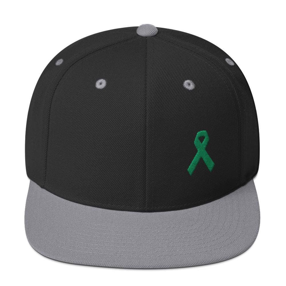 
            
                Load image into Gallery viewer, Green Awareness Ribbon Flat Brim Snapback Hat - One-size / Black/ Silver - Hats
            
        