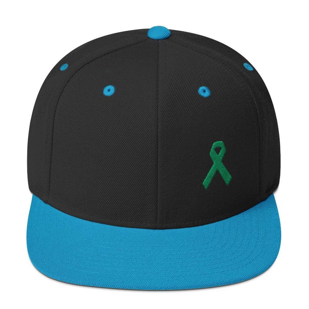 
            
                Load image into Gallery viewer, Green Awareness Ribbon Flat Brim Snapback Hat - One-size / Black/ Teal - Hats
            
        