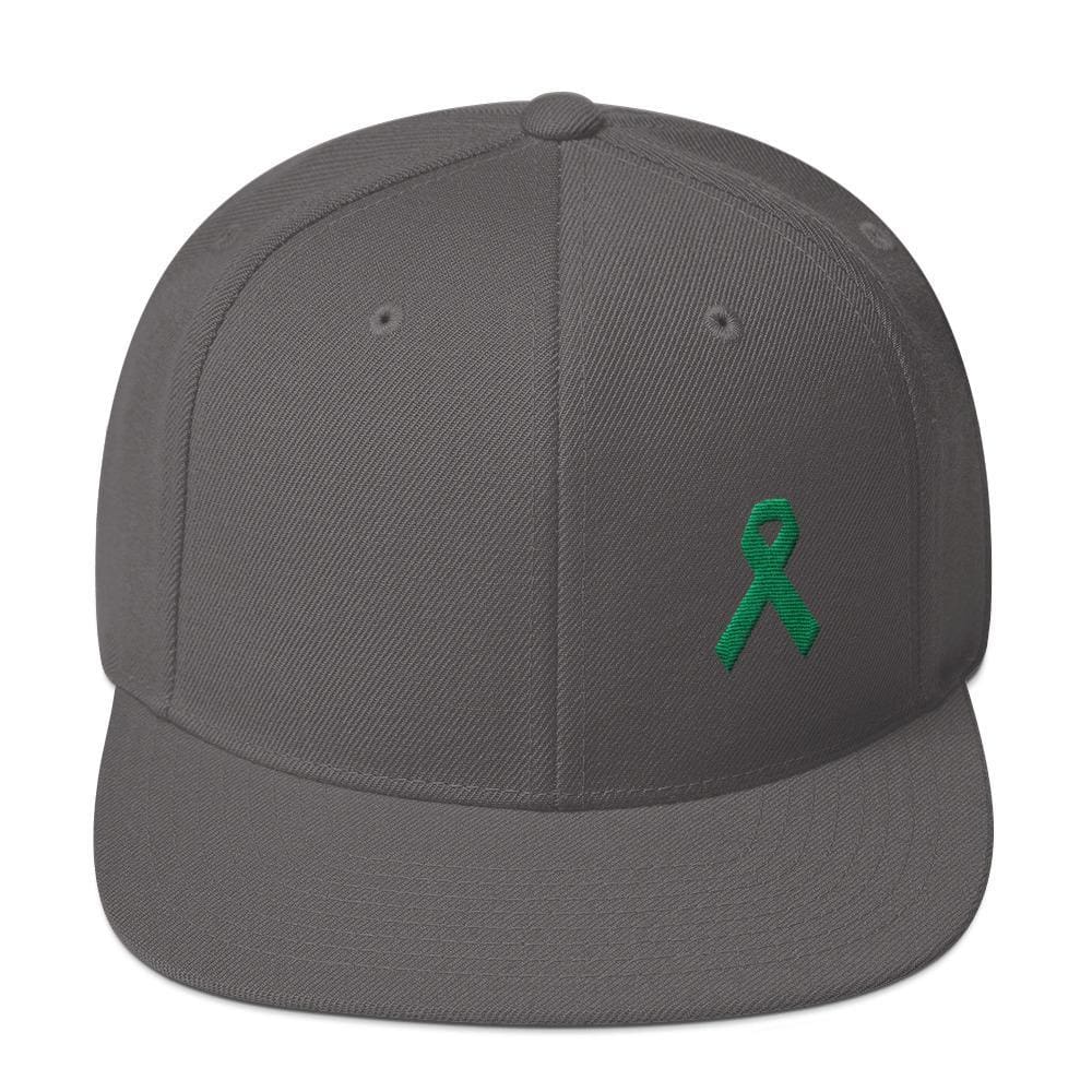 Green Awareness Ribbon Flat Brim Snapback Hat - One-size / Dark Grey - Hats