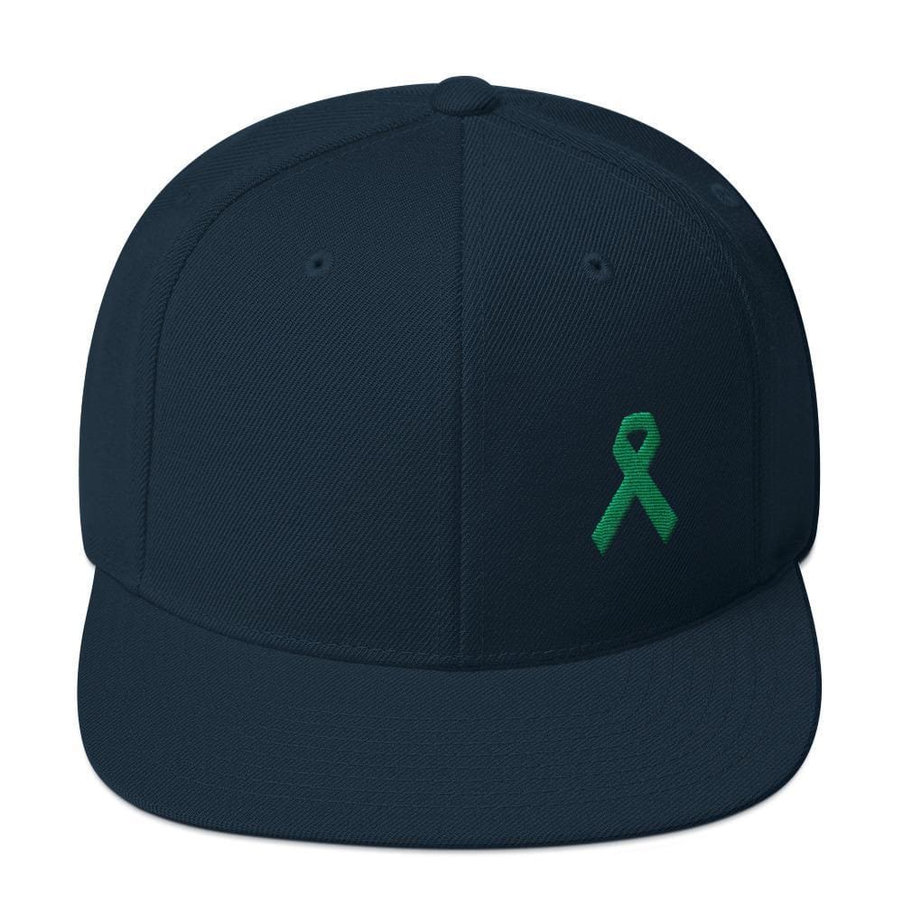 Green Awareness Ribbon Flat Brim Snapback Hat - One-size / Dark Navy - Hats