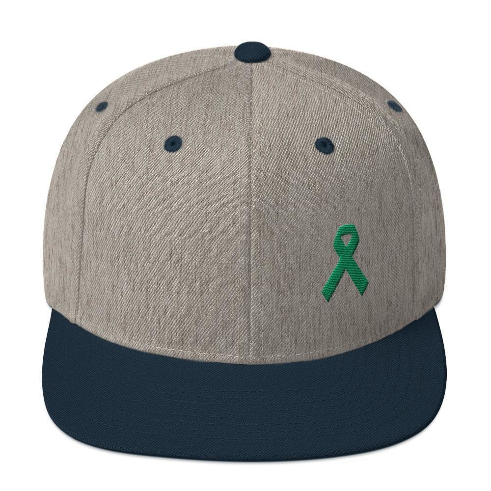 
            
                Load image into Gallery viewer, Green Awareness Ribbon Flat Brim Snapback Hat - One-size / Heather Grey/ Navy - Hats
            
        