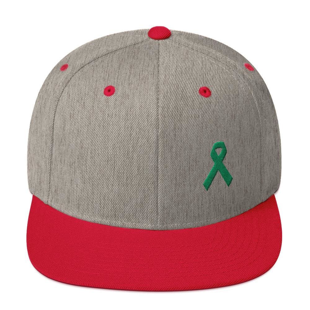 Green Awareness Ribbon Flat Brim Snapback Hat - One-size / Heather Grey/ Red - Hats