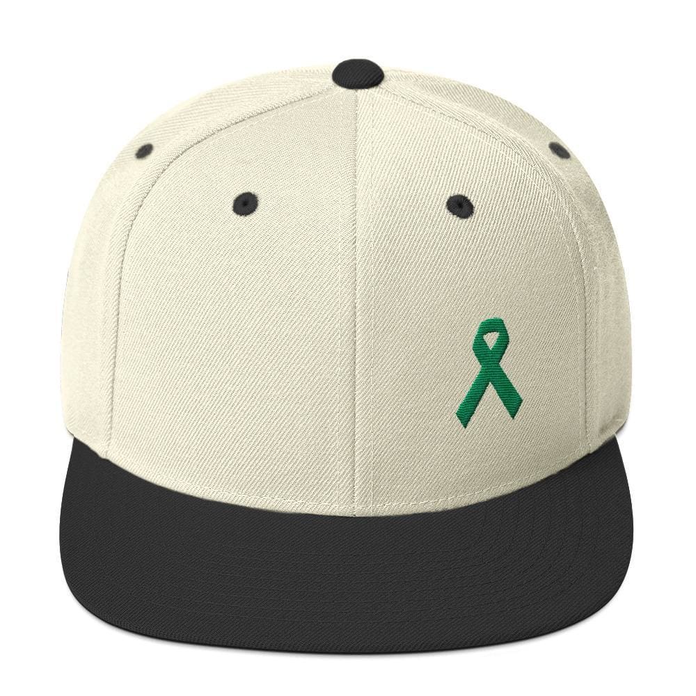 
            
                Load image into Gallery viewer, Green Awareness Ribbon Flat Brim Snapback Hat - One-size / Natural/ Black - Hats
            
        