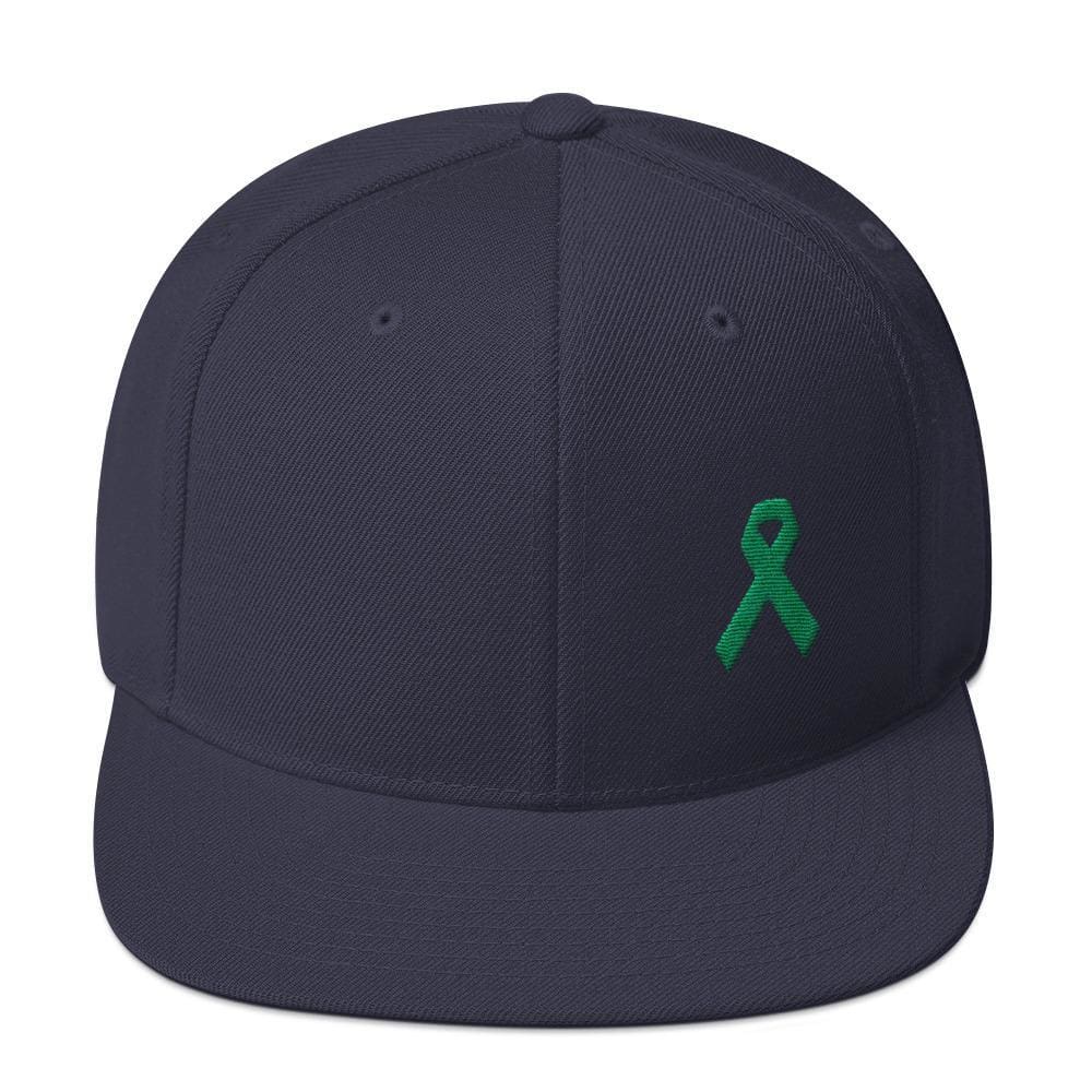 
            
                Load image into Gallery viewer, Green Awareness Ribbon Flat Brim Snapback Hat - One-size / Navy - Hats
            
        