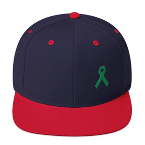 Green Awareness Ribbon Flat Brim Snapback Hat - One-size / Navy/ Red - Hats