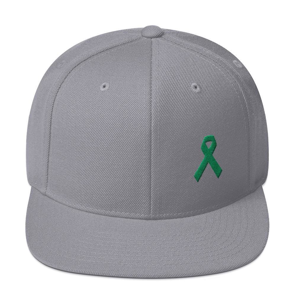 
            
                Load image into Gallery viewer, Green Awareness Ribbon Flat Brim Snapback Hat - One-size / Silver - Hats
            
        