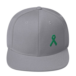 
            
                Load image into Gallery viewer, Green Awareness Ribbon Flat Brim Snapback Hat - One-size / Silver - Hats
            
        