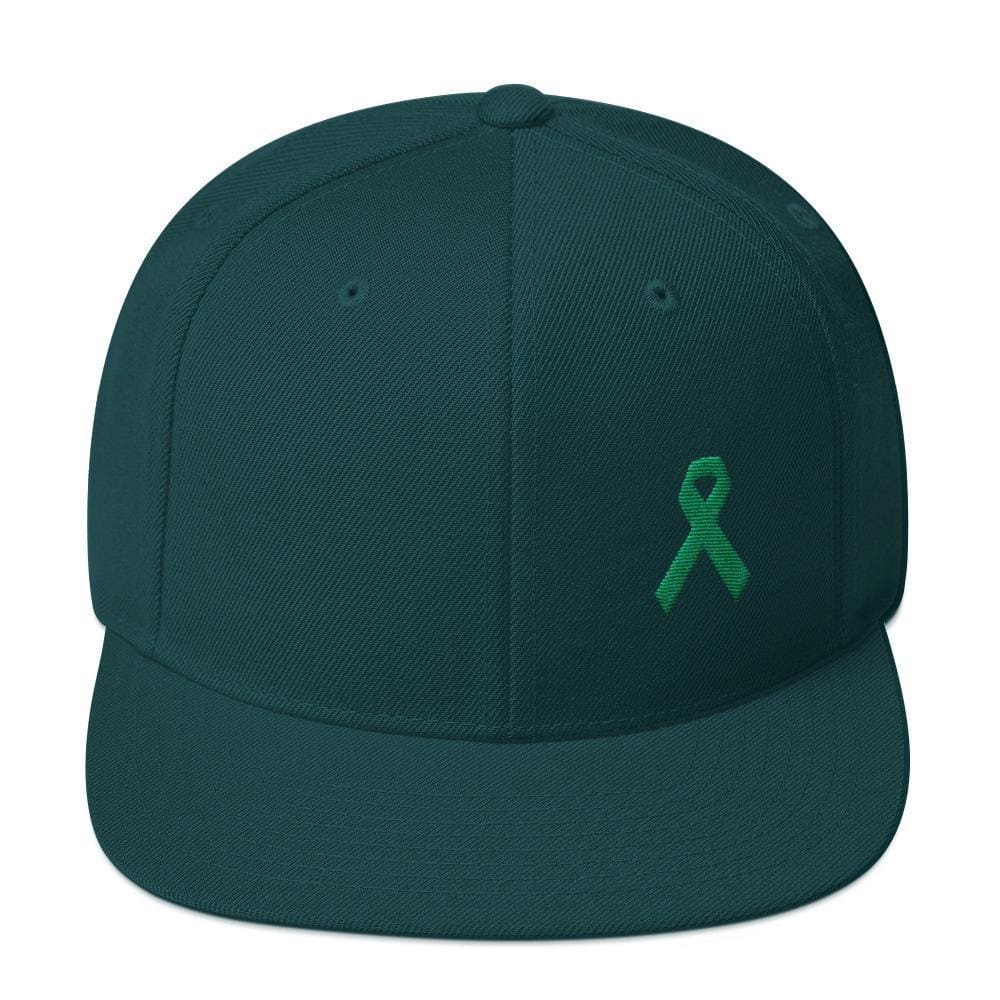 Green Awareness Ribbon Flat Brim Snapback Hat - One-size / Spruce - Hats