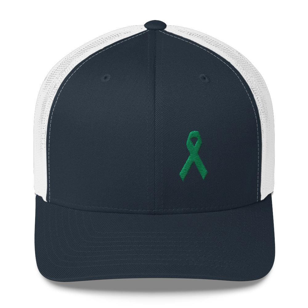 Green Awareness Ribbon Snapback Trucker Hat - One-size / Navy/ White - Hats
