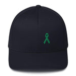 Green Awareness Ribbon Twill Flexfit Fitted Hat for Gallbladder & Liver Cancer