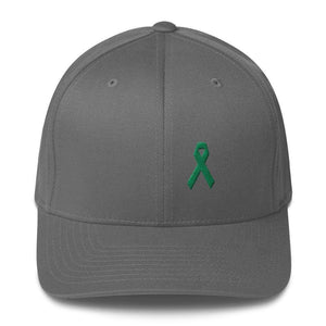 Green Awareness Ribbon Twill Flexfit Fitted Hat For Gallbladder & Liver Cancer - S/m / Grey - Hats