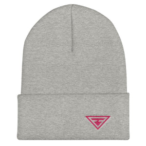 Hero Cuffed Beanie with Pink Embroidery - One-size / Heather Grey - Hats