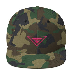 Hero Snapback Hat with Flat Brim Embroidered in Pink Thread - One-size / Green Camo - Hats