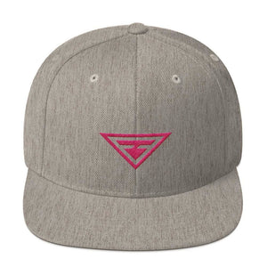 Hero Snapback Hat with Flat Brim Embroidered in Pink Thread - One-size / Heather Grey - Hats