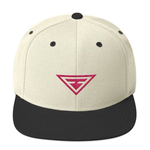 
            
                Load image into Gallery viewer, Hero Snapback Hat with Flat Brim Embroidered in Pink Thread - One-size / Natural &amp;amp; Black - Hats
            
        