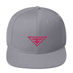 
            
                Load image into Gallery viewer, Hero Snapback Hat with Flat Brim Embroidered in Pink Thread - One-size / Silver - Hats
            
        
