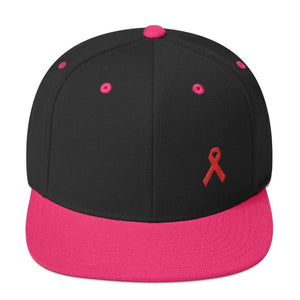 
            
                Load image into Gallery viewer, HIV/AIDS or Blood Cancer Awareness Red Ribbon Flat Brim Snapback Hat - One-size / Black/ Neon Pink - Hats
            
        