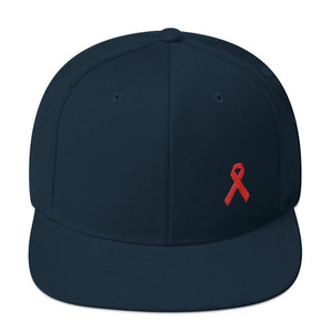 HIV/AIDS or Blood Cancer Awareness Red Ribbon Flat Brim Snapback Hat - One-size / Dark Navy - Hats