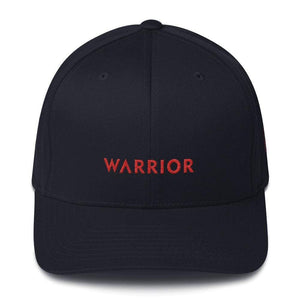 Hiv/aids Or Blood Cancer Awareness Twill Flexfit Fitted Hat With Red Ribbon And Warrior - S/m / Dark Navy - Hats