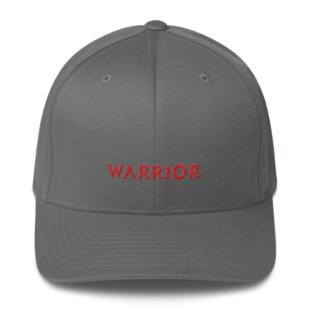Hiv/aids Or Blood Cancer Awareness Twill Flexfit Fitted Hat With Red Ribbon And Warrior - S/m / Grey - Hats