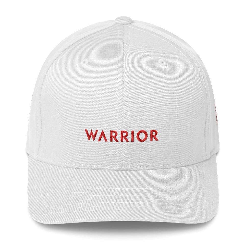 Hiv/aids Or Blood Cancer Awareness Twill Flexfit Fitted Hat With Red Ribbon And Warrior - S/m / White - Hats