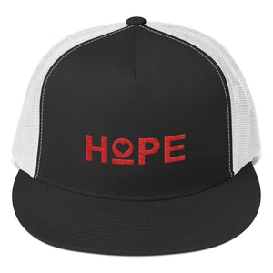 Hope 5-Panel Embroidered Snapback Trucker Hat (Red) - One-size / Black/ White - Hats