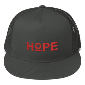 Hope 5-Panel Embroidered Snapback Trucker Hat (Red) - One-size / Charcoal - Hats
