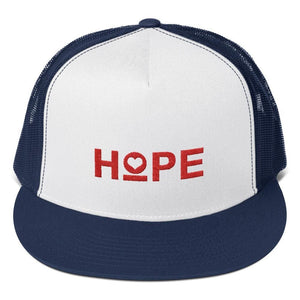 Hope 5-Panel Embroidered Snapback Trucker Hat (Red) - One-size / Navy/ White/ Navy - Hats