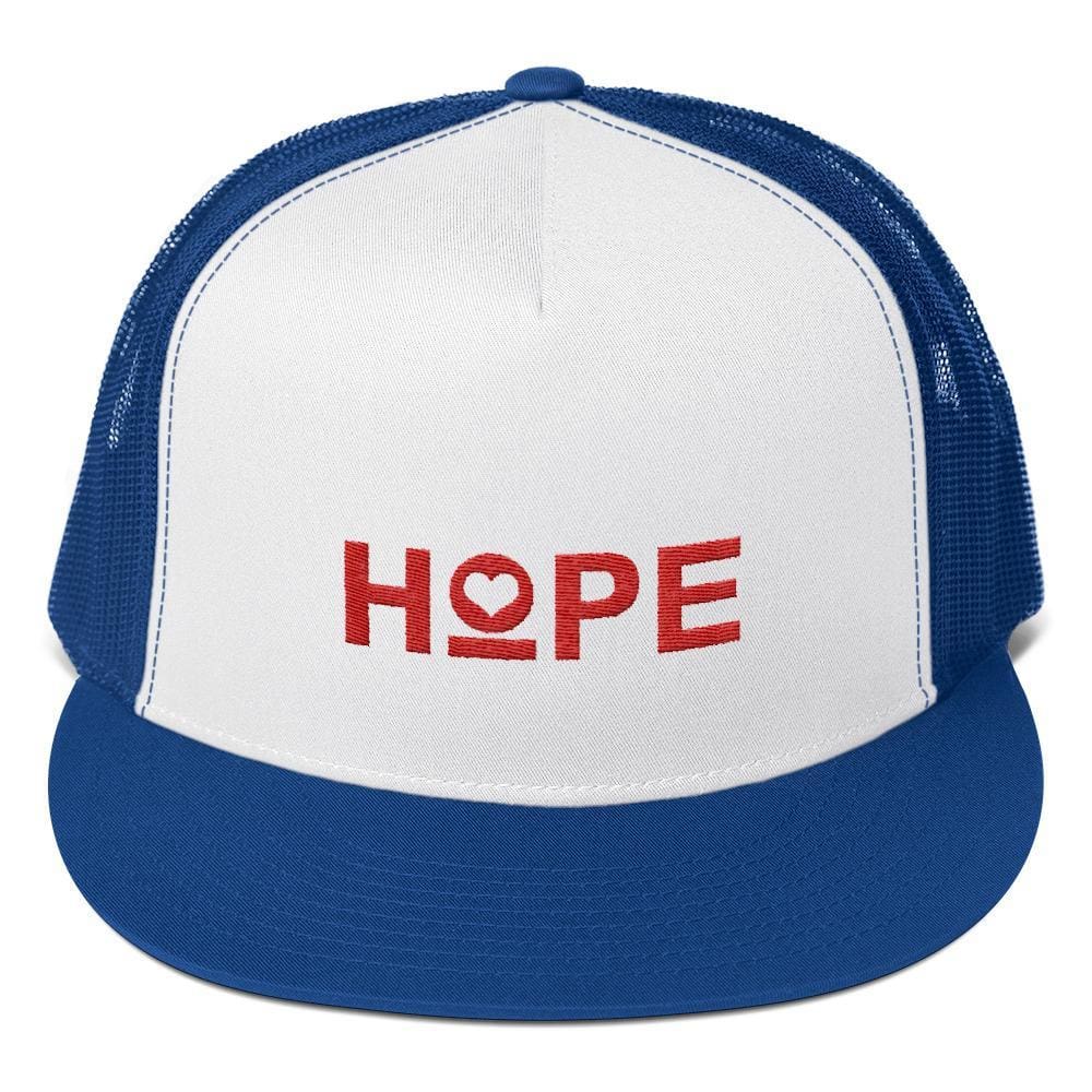 Hope 5-Panel Embroidered Snapback Trucker Hat (Red) - One-size / Royal/ White/ Royal - Hats