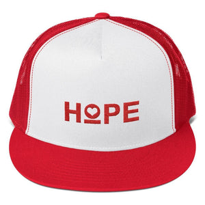 Hope 5-Panel Embroidered Snapback Trucker Hat (Red) - One-size / Red/ White/ Red - Hats