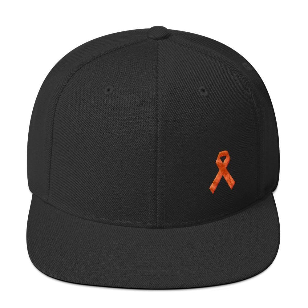 
            
                Load image into Gallery viewer, Leukemia Awareness Flat Brim Snapback Hat with Orange Ribbon - One-size / Black - Hats
            
        
