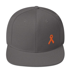 
            
                Load image into Gallery viewer, Leukemia Awareness Flat Brim Snapback Hat with Orange Ribbon - One-size / Dark Grey - Hats
            
        