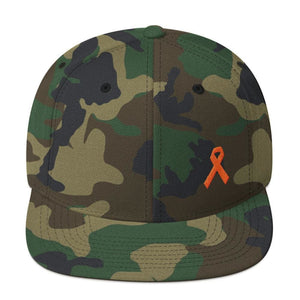 Leukemia Awareness Flat Brim Snapback Hat with Orange Ribbon - One-size / Green Camo - Hats