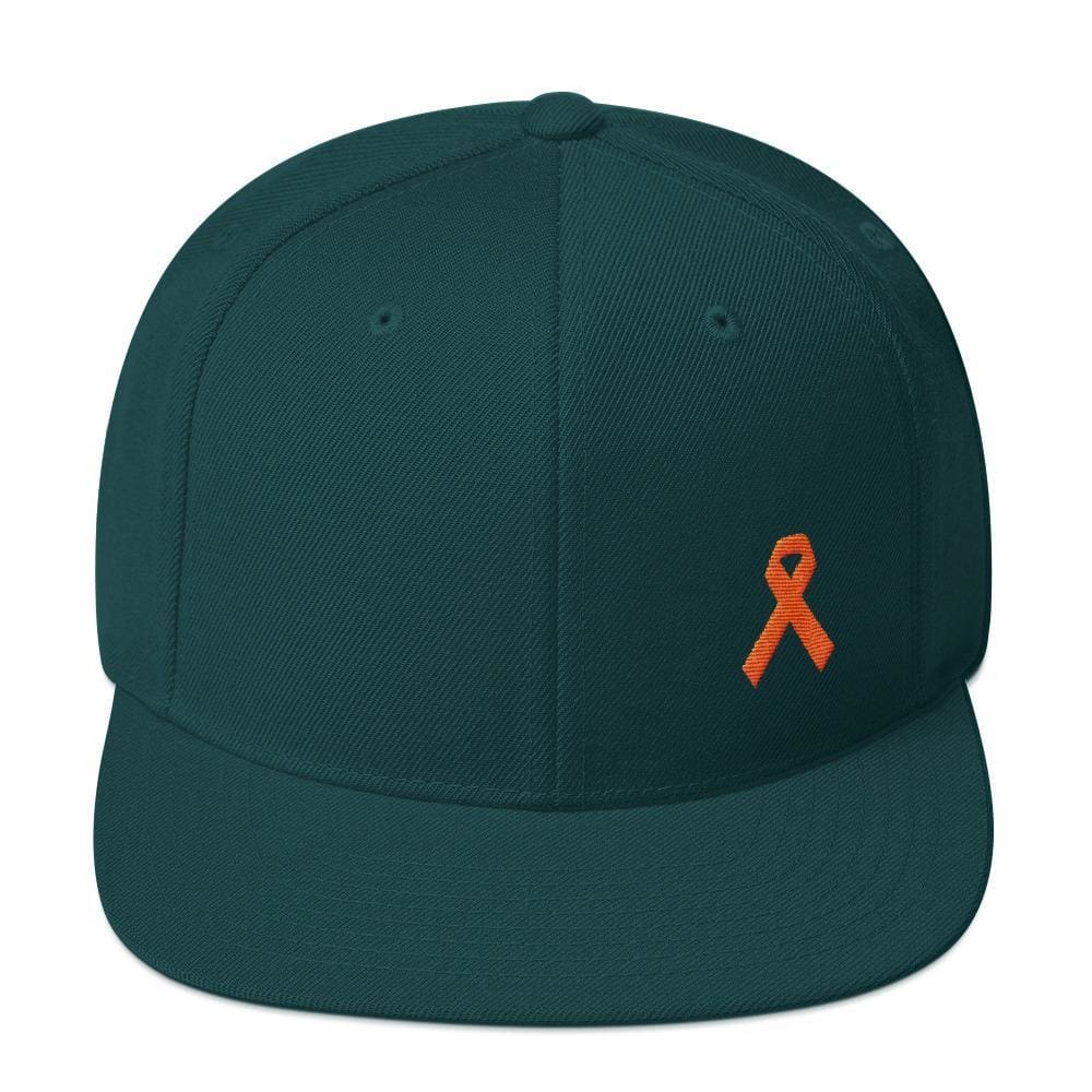 
            
                Load image into Gallery viewer, Leukemia Awareness Flat Brim Snapback Hat with Orange Ribbon - One-size / Spruce - Hats
            
        